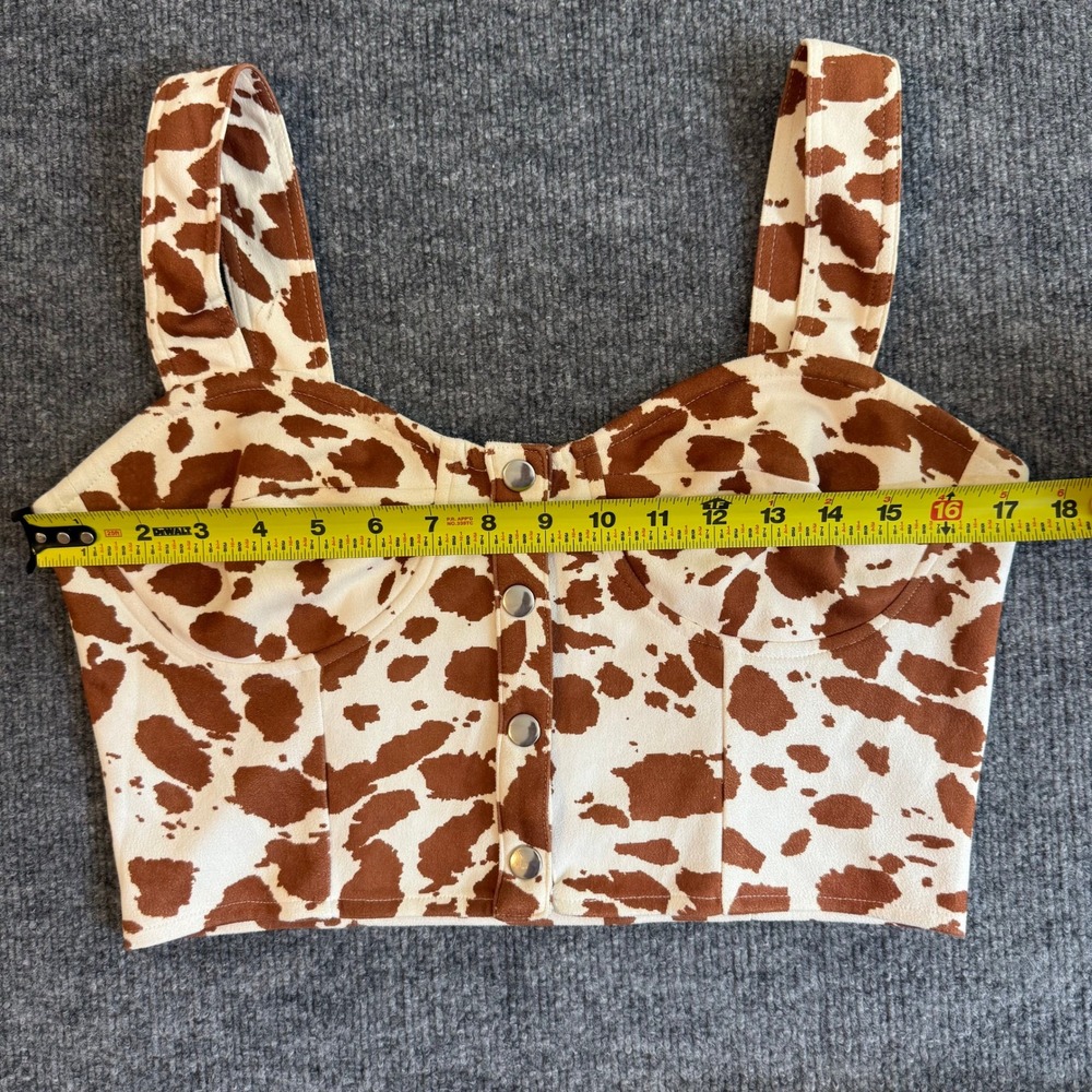 Altar'd State Brown Cow Print Corset Bustier Crop Top Snap Front Buttons Sz Med - Picture 7 of 8